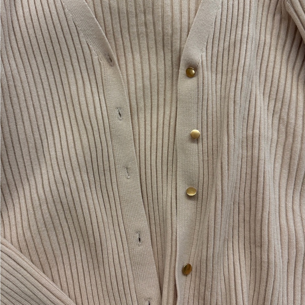 Cider Beige Ribbed Cardigan with Gold Buttons - Picture 3 of 4